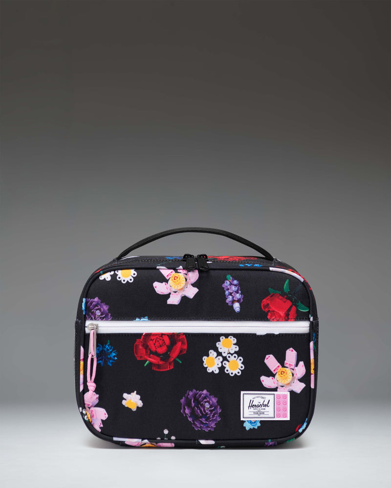 Herschel Supply Co. LEGO Pop Quiz Lunch Box in Falling Florals featuring a colorful floral print.
