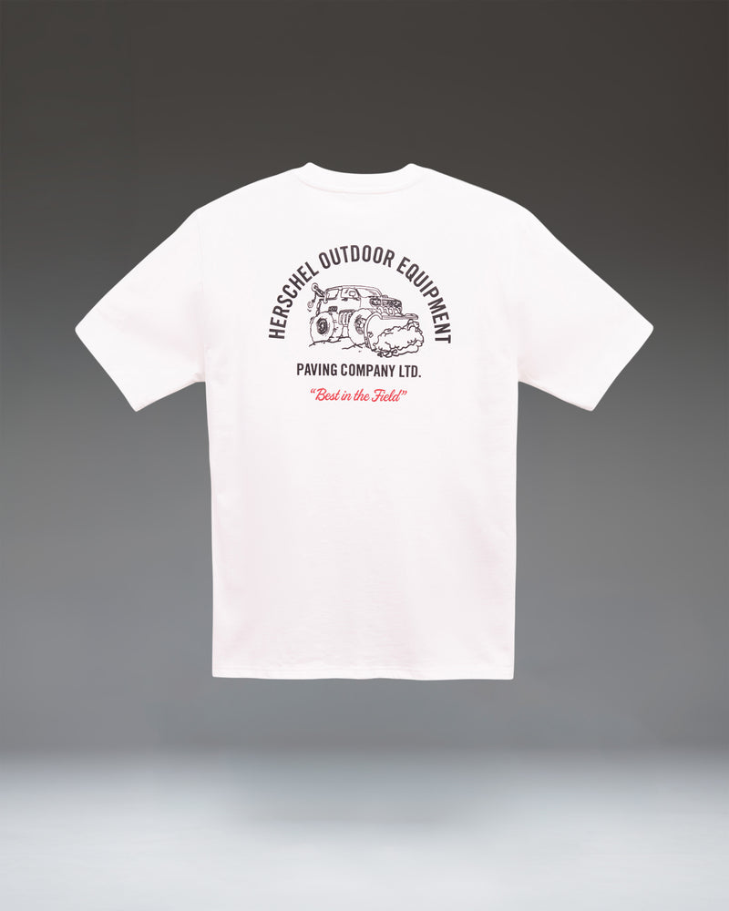 Herschel Supply Co. white Paving Tee featuring a classic men's crewneck design with a subtle graphic print on soft cotton fabric.