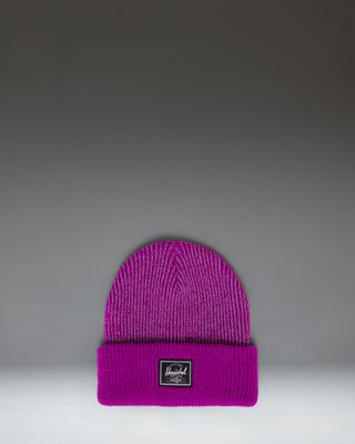 Herschel Supply Co. Elmer Reflective Ribbed Kids Beanie in Clover Reflective green, featuring a folded cuff with a classic logo patch.