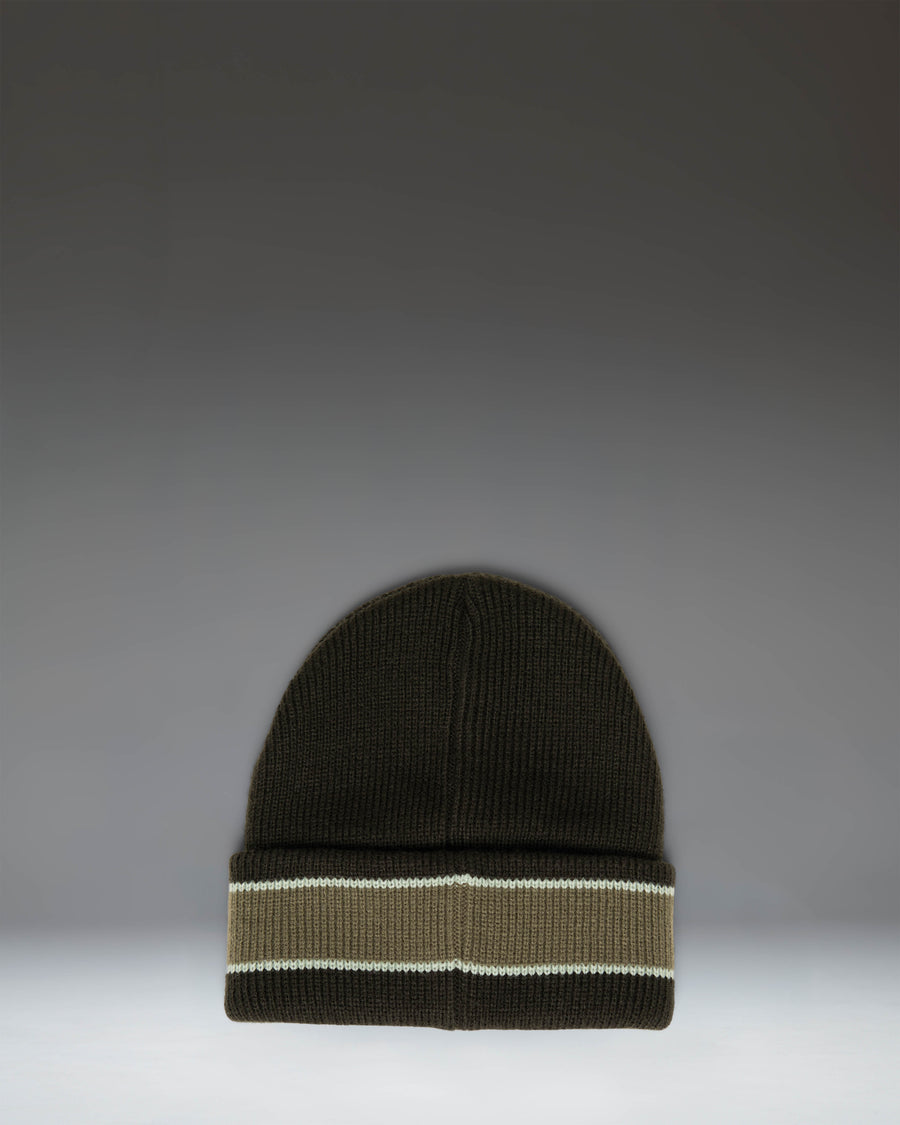Herschel Supply Co. Elmer Ribbed Vintage Stripe beanie in Rosin dark green, featuring a ribbed knit design and a cuffed brim.