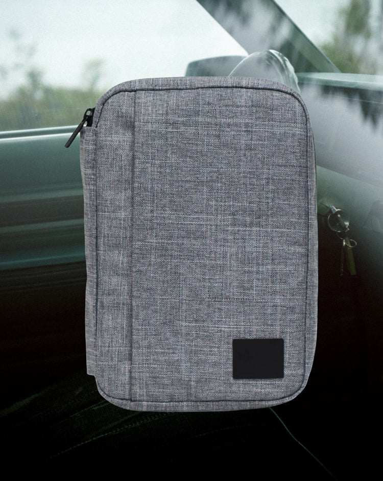 Herschel Supply Co. Burrard Organizer Tech in Raven Crosshatch, a gray textured tech organizer pouch shown from the front.